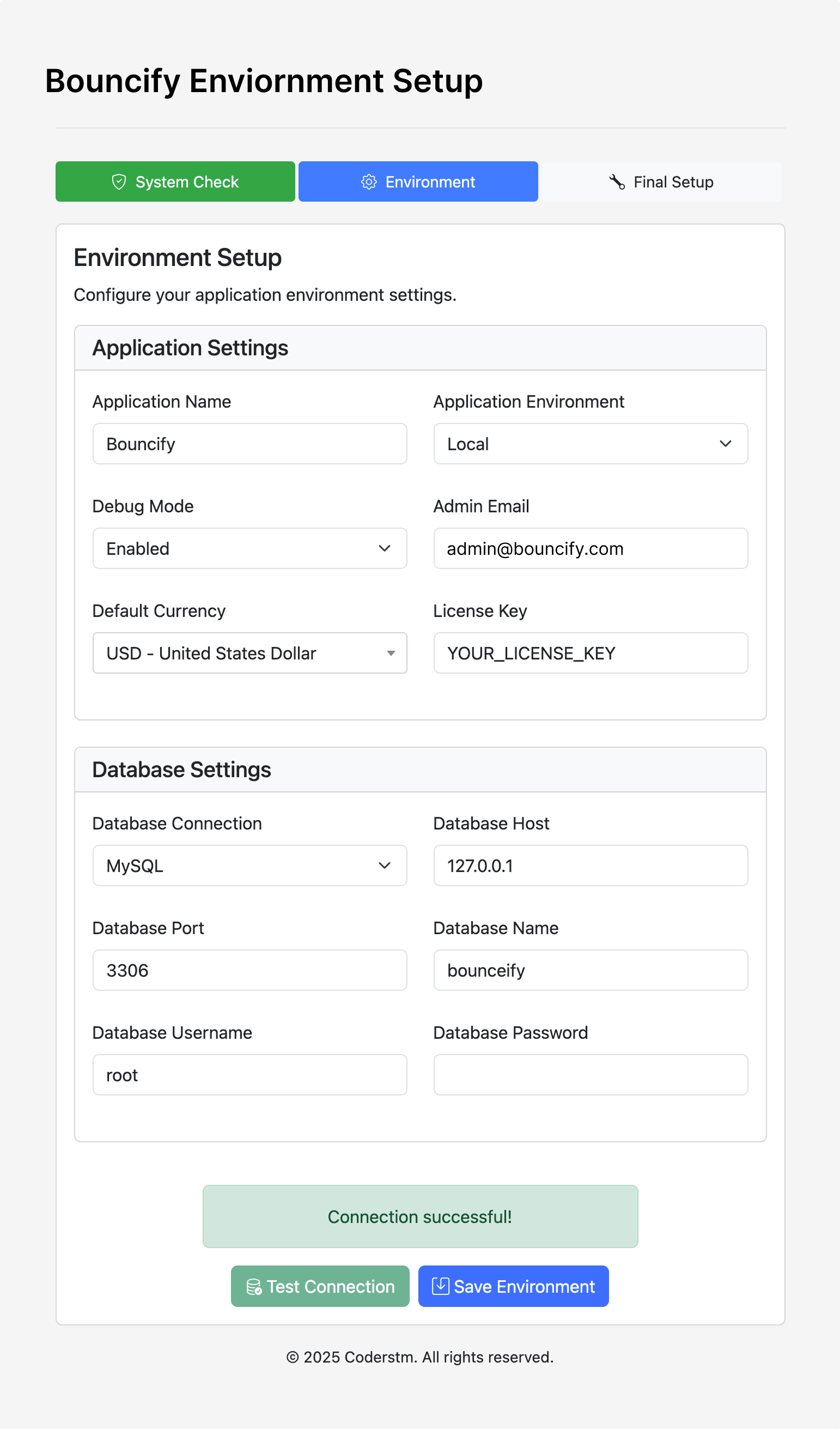 Application and Database Configuration